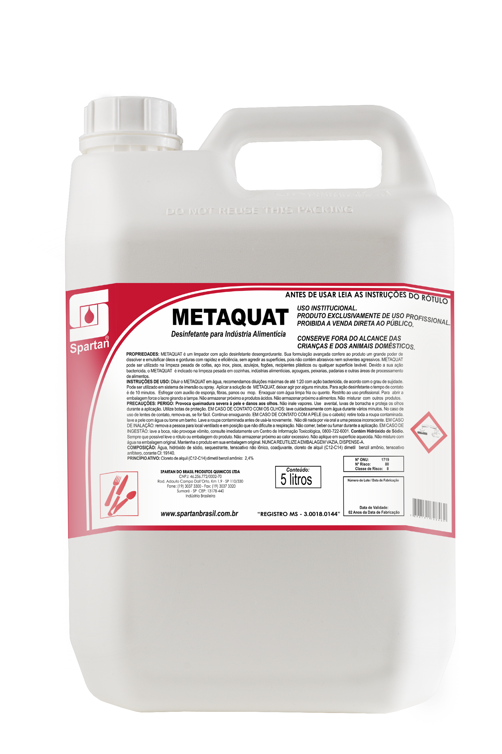 METAQUAT - Desengordurante Desinfetante a base de Quatérnario - 5 Litros